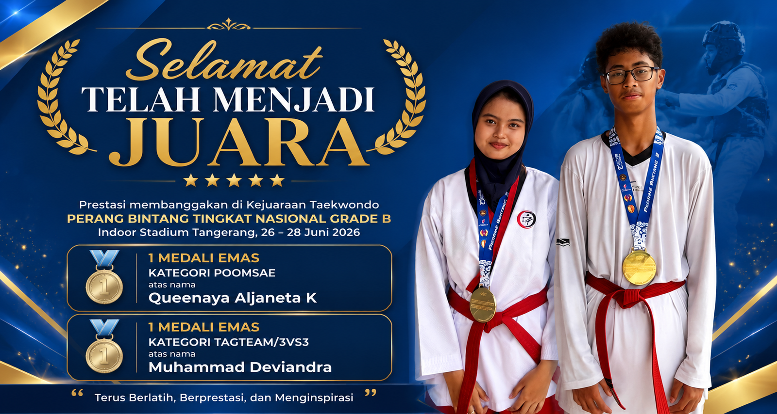 Dua Medali Emas Nasional Warnai Prestasi MTsN 7 Jakarta pada Kejuaraan Taekwondo PERANG BINTANG Grade B